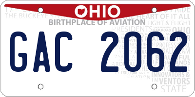 OH license plate GAC2062