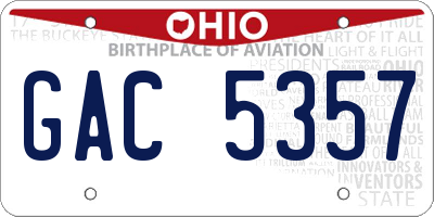 OH license plate GAC5357