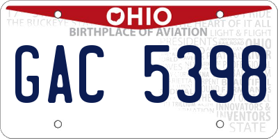 OH license plate GAC5398