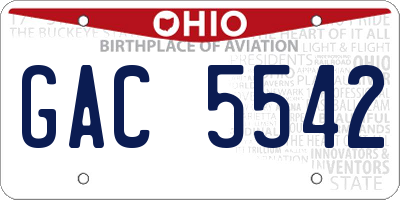 OH license plate GAC5542