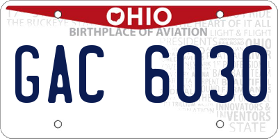 OH license plate GAC6030