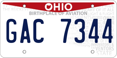 OH license plate GAC7344