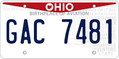 OH license plate GAC7481