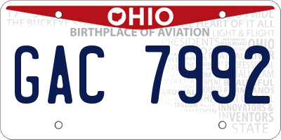 OH license plate GAC7992