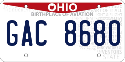 OH license plate GAC8680