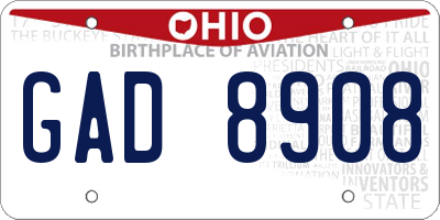 OH license plate GAD8908