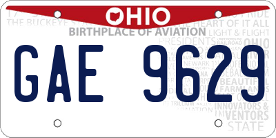 OH license plate GAE9629