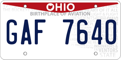 OH license plate GAF7640