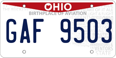 OH license plate GAF9503