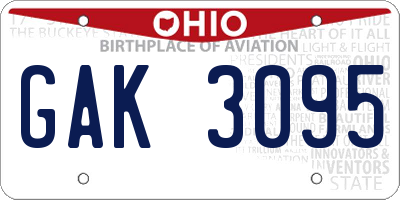 OH license plate GAK3095