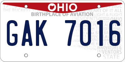 OH license plate GAK7016