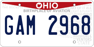 OH license plate GAM2968
