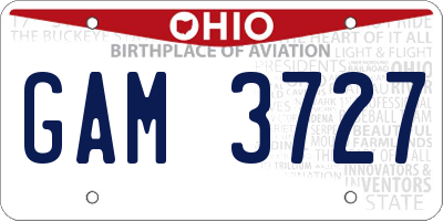 OH license plate GAM3727