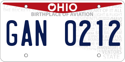 OH license plate GAN0212