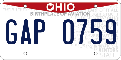 OH license plate GAP0759