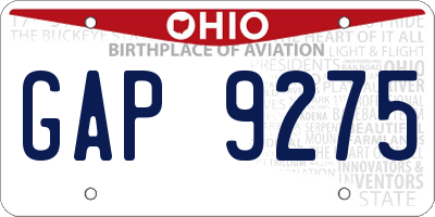 OH license plate GAP9275