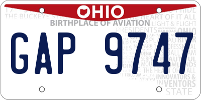 OH license plate GAP9747