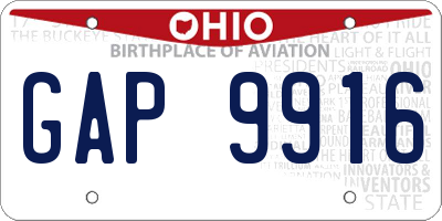 OH license plate GAP9916