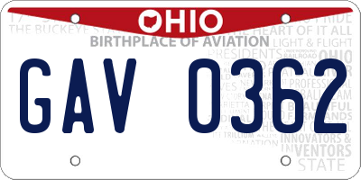 OH license plate GAV0362