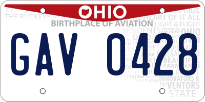 OH license plate GAV0428