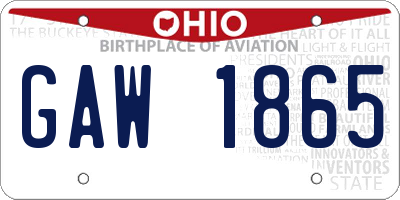 OH license plate GAW1865
