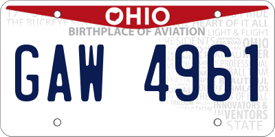 OH license plate GAW4961