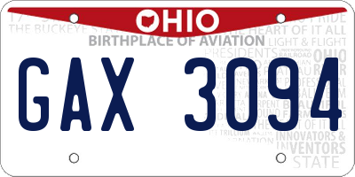 OH license plate GAX3094