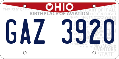 OH license plate GAZ3920