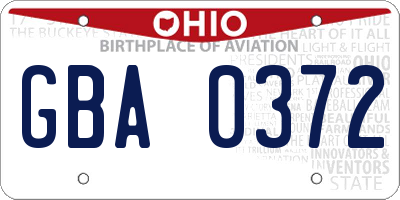 OH license plate GBA0372