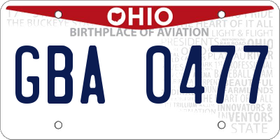 OH license plate GBA0477