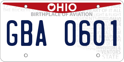 OH license plate GBA0601