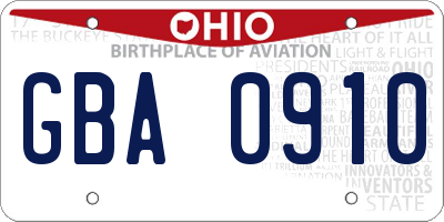 OH license plate GBA0910