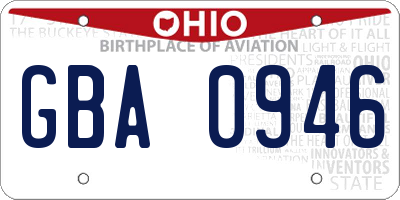 OH license plate GBA0946