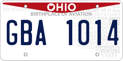OH license plate GBA1014