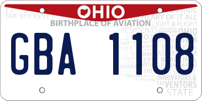 OH license plate GBA1108