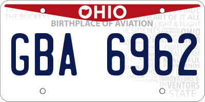 OH license plate GBA6962
