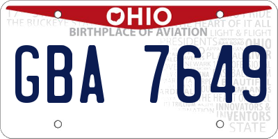 OH license plate GBA7649