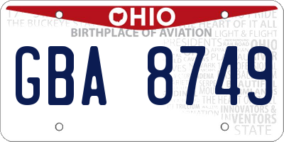 OH license plate GBA8749