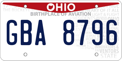 OH license plate GBA8796