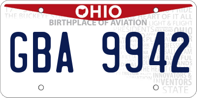 OH license plate GBA9942