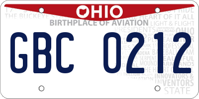 OH license plate GBC0212