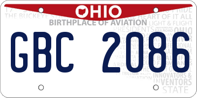 OH license plate GBC2086