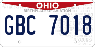 OH license plate GBC7018