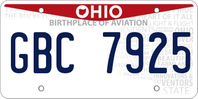 OH license plate GBC7925