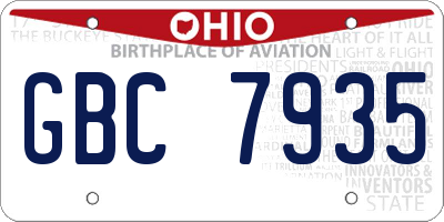 OH license plate GBC7935