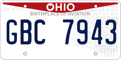 OH license plate GBC7943