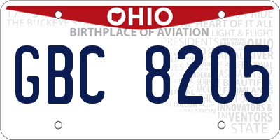 OH license plate GBC8205
