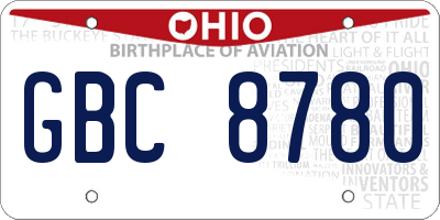 OH license plate GBC8780
