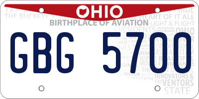 OH license plate GBG5700