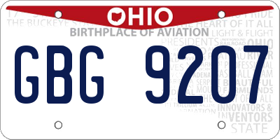 OH license plate GBG9207